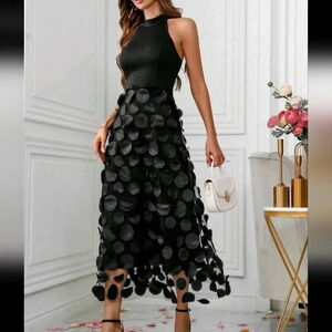 Women's Patchwork Mesh Floral Applique Sleeveless Dress